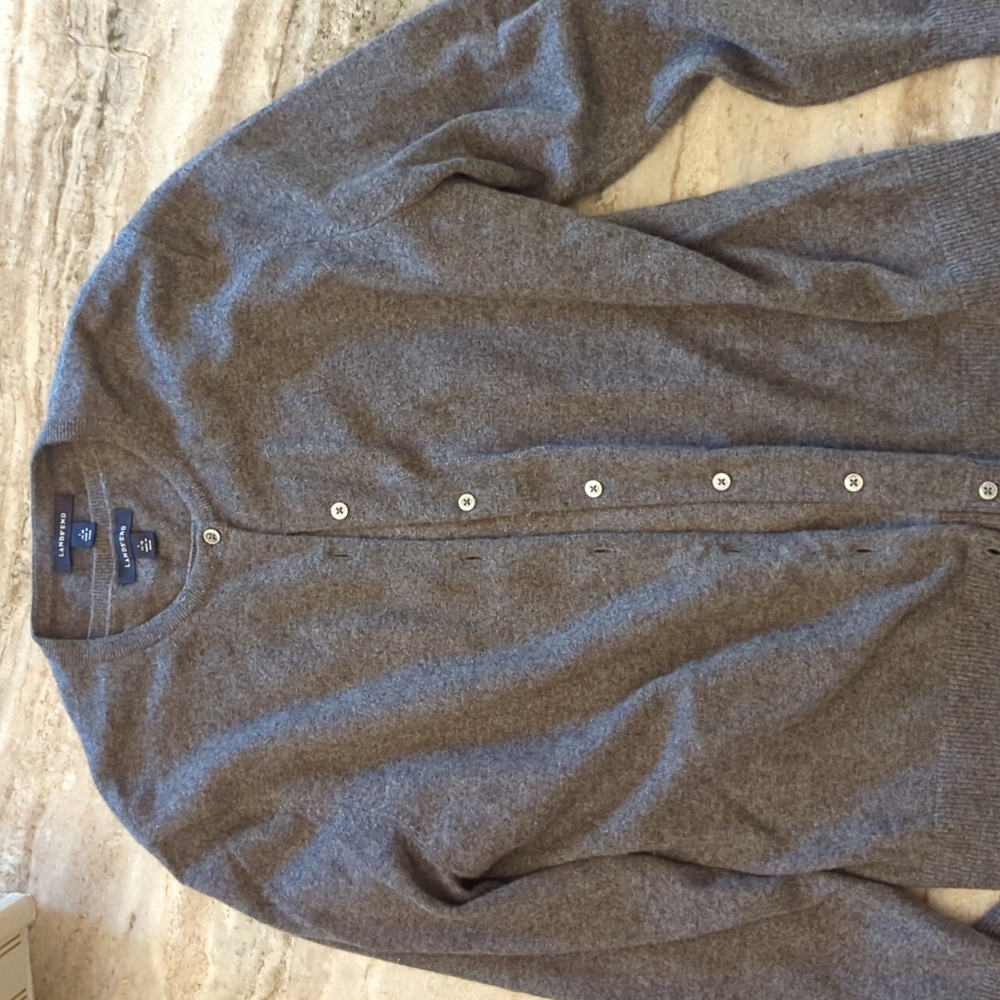 Lands' End, Gray, Cashmere cardigan set, L